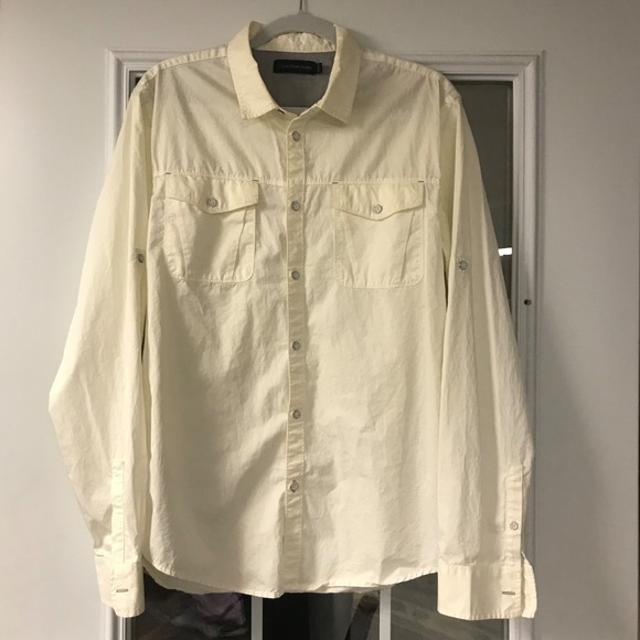 Calvin Klein Jeans Button Up Ivory Shirt Size Large - Picture 1 of 9